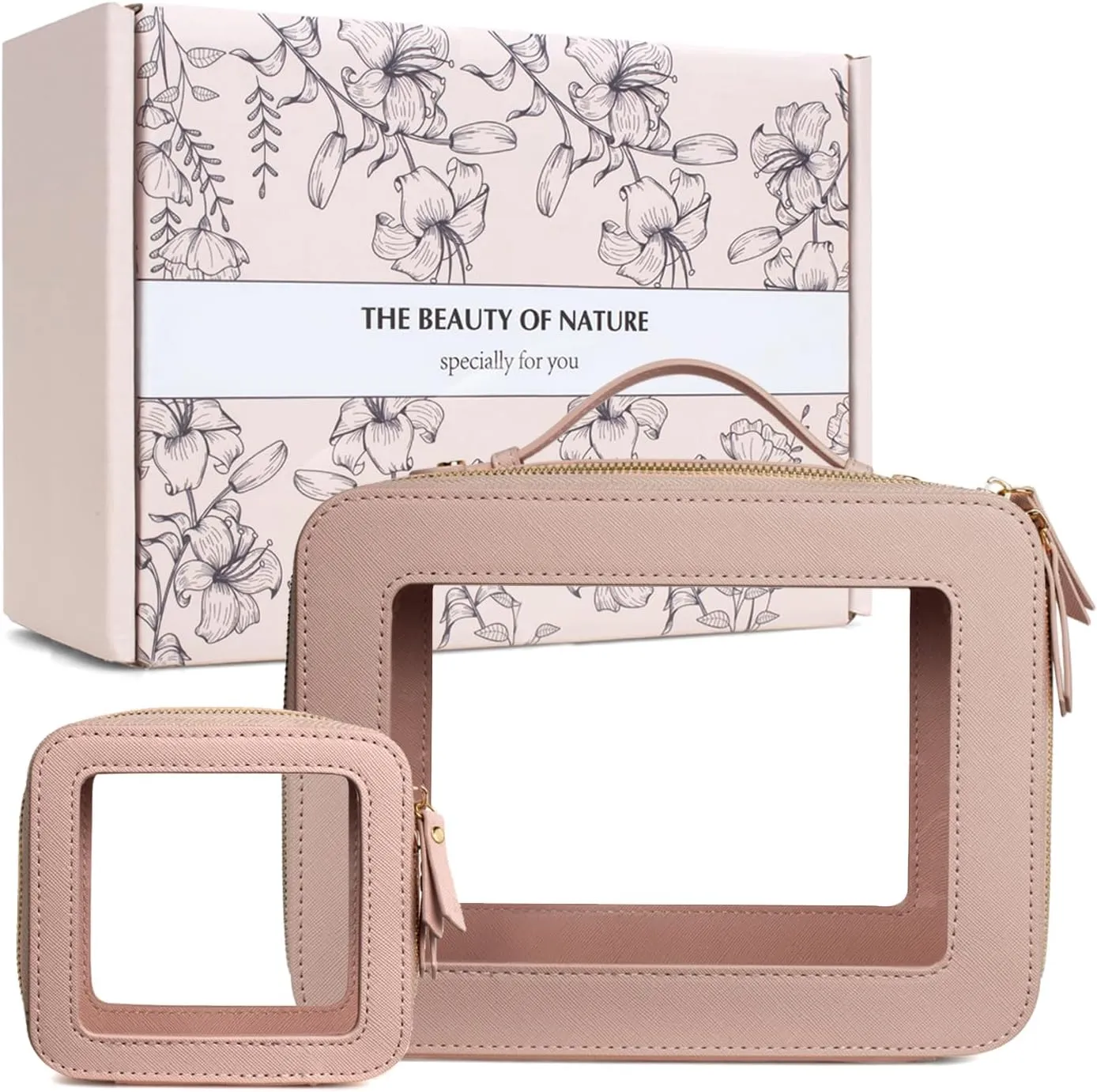 LETGO Clear Makeup Bags Set,TSA Approved Toiletry Bag with Zipper,Small Clear Comestic Bag Purse Travel Car Accessories for Women (Mini Large Nude)