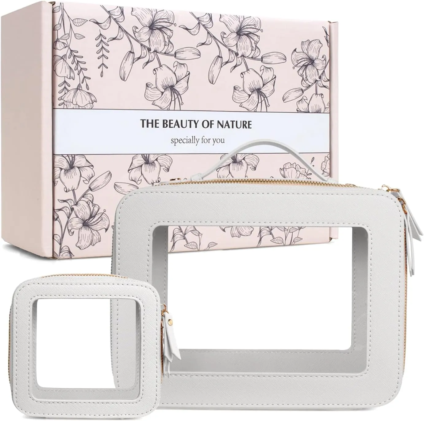 LETGO Clear Makeup Bags Set,TSA Approved Toiletry Bag with Zipper,Small Clear Comestic Bag Purse Travel Car Accessories for Women(Mini Large White)