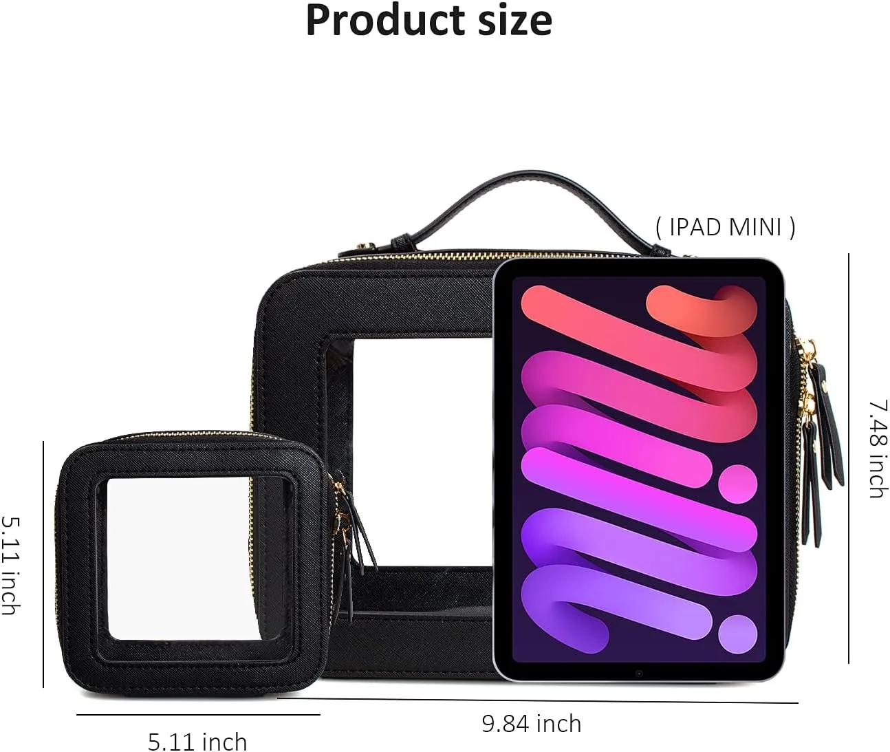 LETGO Small Cosmetic Bag for Purse Mini Makeup Bag for School Cute Clear Make Up Pouch for Travel Make Up Organizer Case for Backpack Toiletry Bag Waterproof Square Pouch with Zipper (Mini Black)