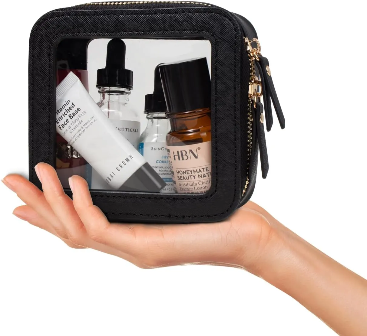 LETGO Small Cosmetic Bag for Purse Mini Makeup Bag for School Cute Clear Make Up Pouch for Travel Make Up Organizer Case for Backpack Toiletry Bag Waterproof Square Pouch with Zipper (Mini Black)