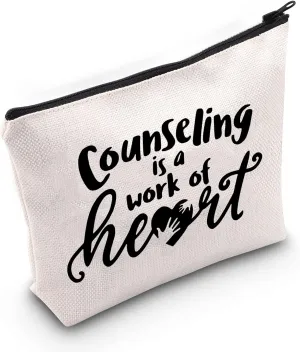 LEVLO Counselor Gifts Counseling is a Work of Heart Makeup Bags Mental Health Counselor Gift for Teacher Guidance Makeup Bags (Counseling is a Work of Heart)