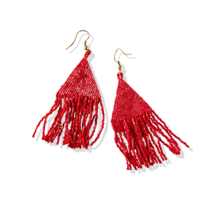 Lexi Beaded Fringe Earring, Red