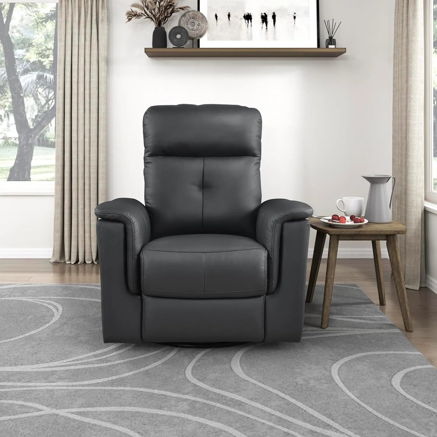 Lexicon Swivel Glider Recliner Chair, Comfy Nursery Glider, Top Grain Leather Match Recliner, Manual Reclining Chair for Living Room/Office/Apartment, Black