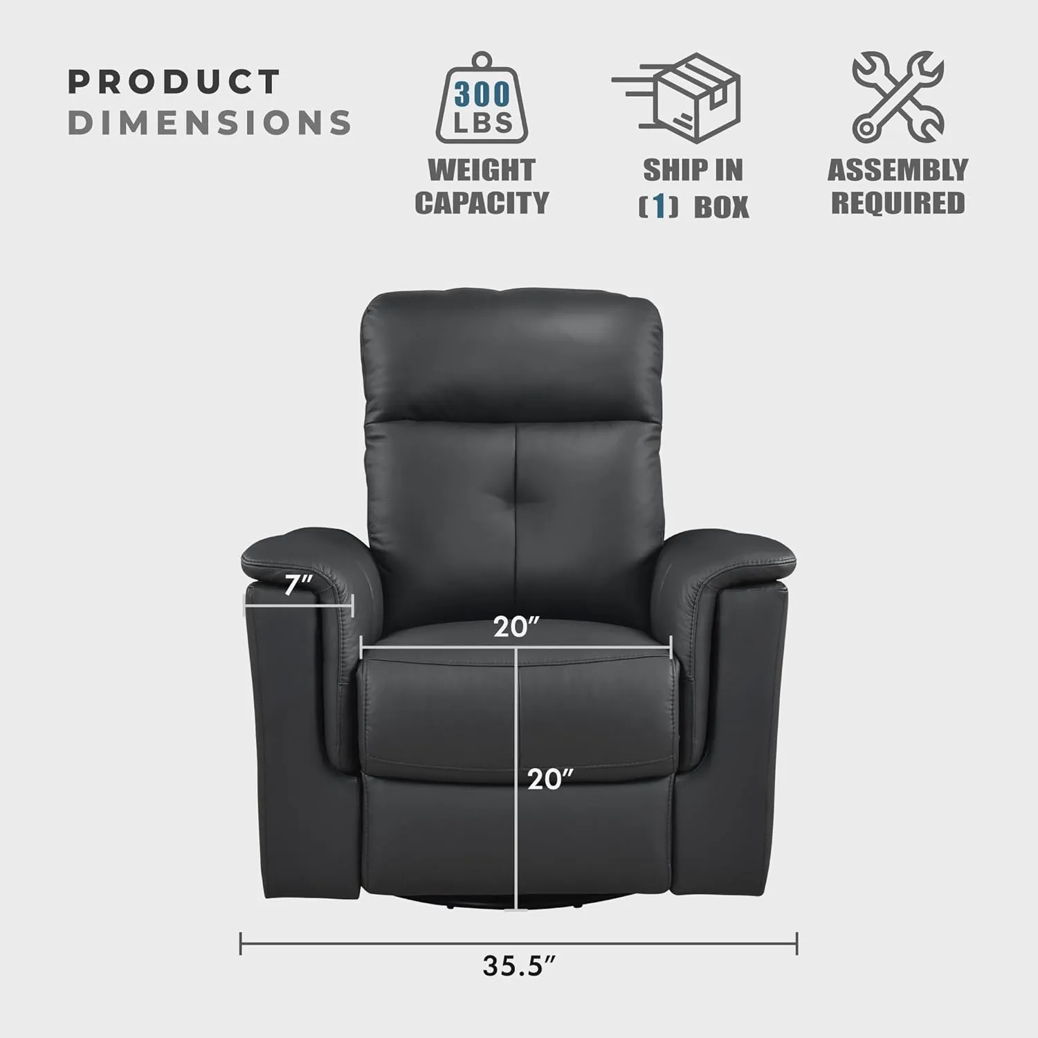 Lexicon Swivel Glider Recliner Chair, Comfy Nursery Glider, Top Grain Leather Match Recliner, Manual Reclining Chair for Living Room/Office/Apartment, Black