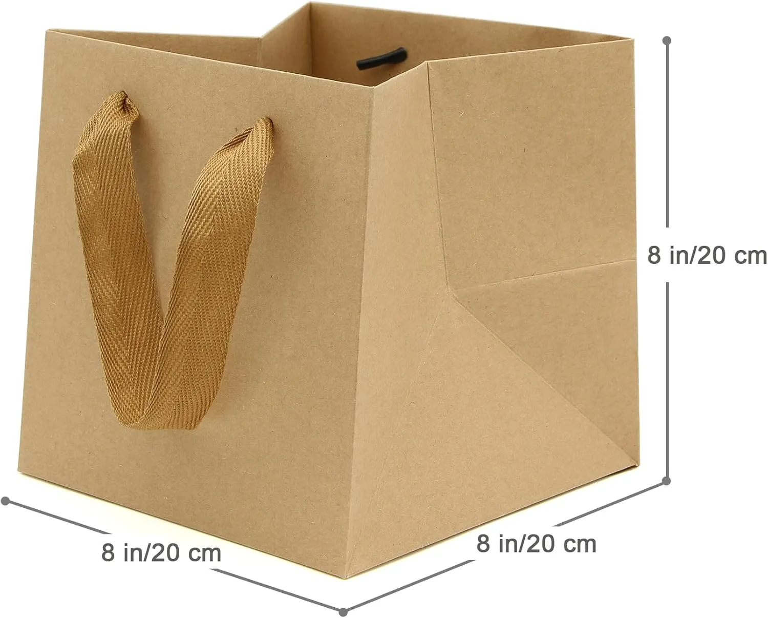 LFCXHTY Kraft Brown Square Gift Bag 8x8 in Square Bottom Paper Bag with Handles for Party Favor, Birthday Gift Bags, Take Out Cake Bags, Floral Bouquet (8 x 8 x 8 in, 20 CT)