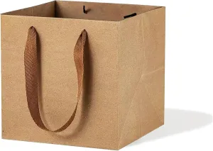 LFCXHTY Kraft Brown Square Gift Bag 8x8 in Square Bottom Paper Bag with Handles for Party Favor, Birthday Gift Bags, Take Out Cake Bags, Floral Bouquet (8 x 8 x 8 in, 20 CT)