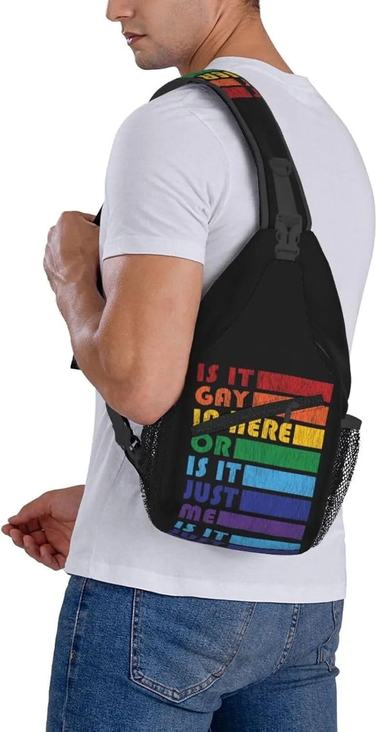 LGBT Gay Pride Love Rainbow Heart Crossbody Bag Adjustable Sling Bag Casual Chest Bags Travel Shoulder Backpack