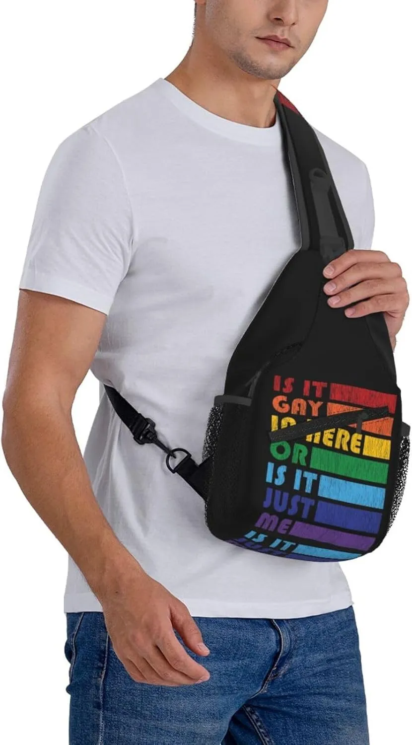 LGBT Gay Pride Love Rainbow Heart Crossbody Bag Adjustable Sling Bag Casual Chest Bags Travel Shoulder Backpack