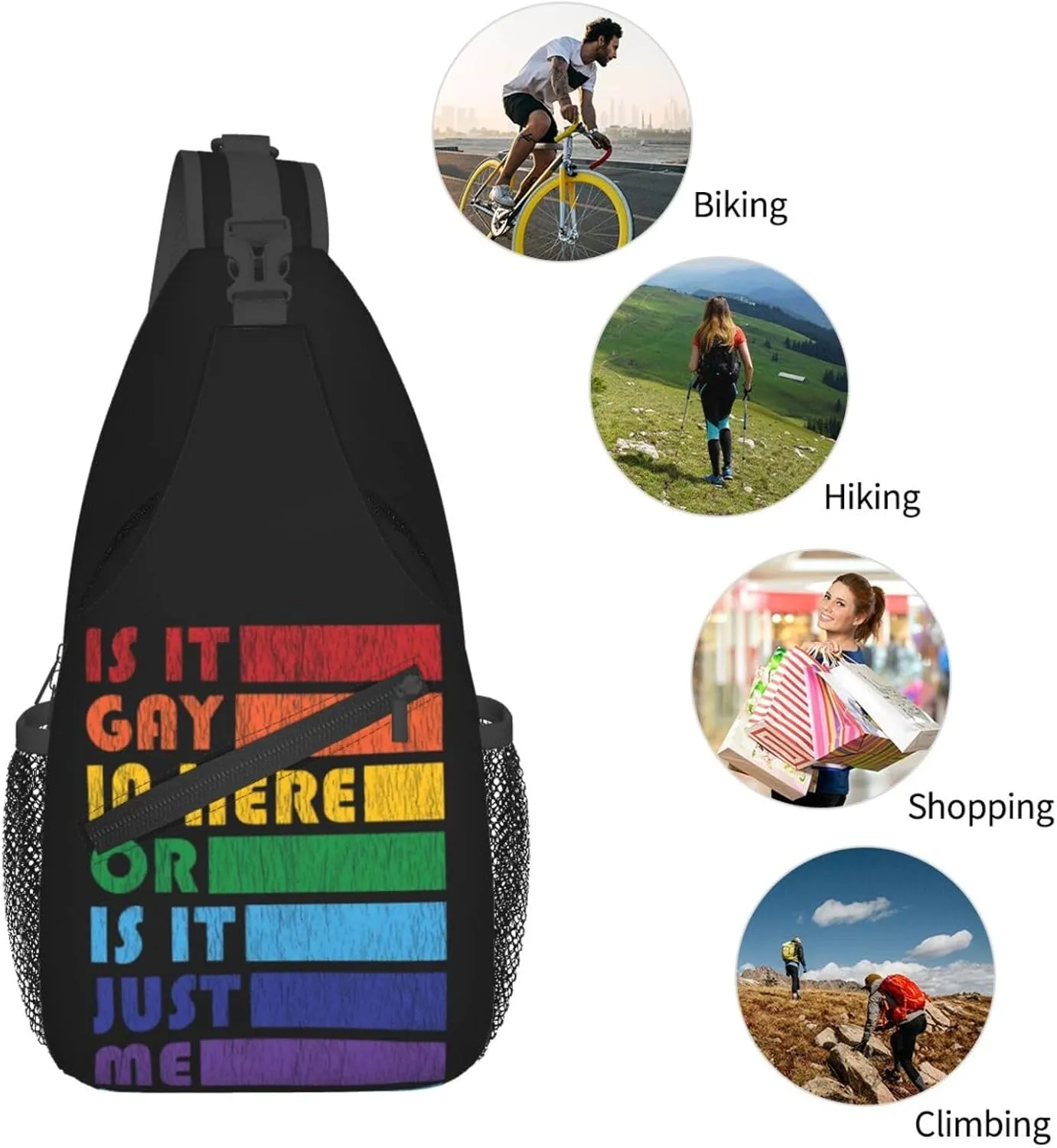 LGBT Gay Pride Love Rainbow Heart Crossbody Bag Adjustable Sling Bag Casual Chest Bags Travel Shoulder Backpack