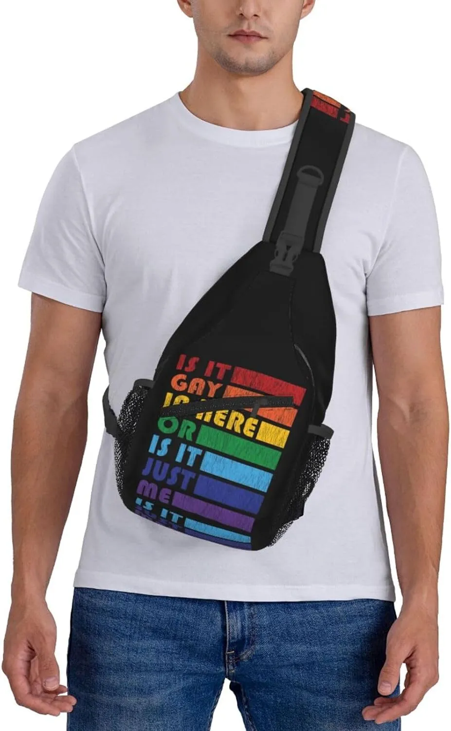 LGBT Gay Pride Love Rainbow Heart Crossbody Bag Adjustable Sling Bag Casual Chest Bags Travel Shoulder Backpack