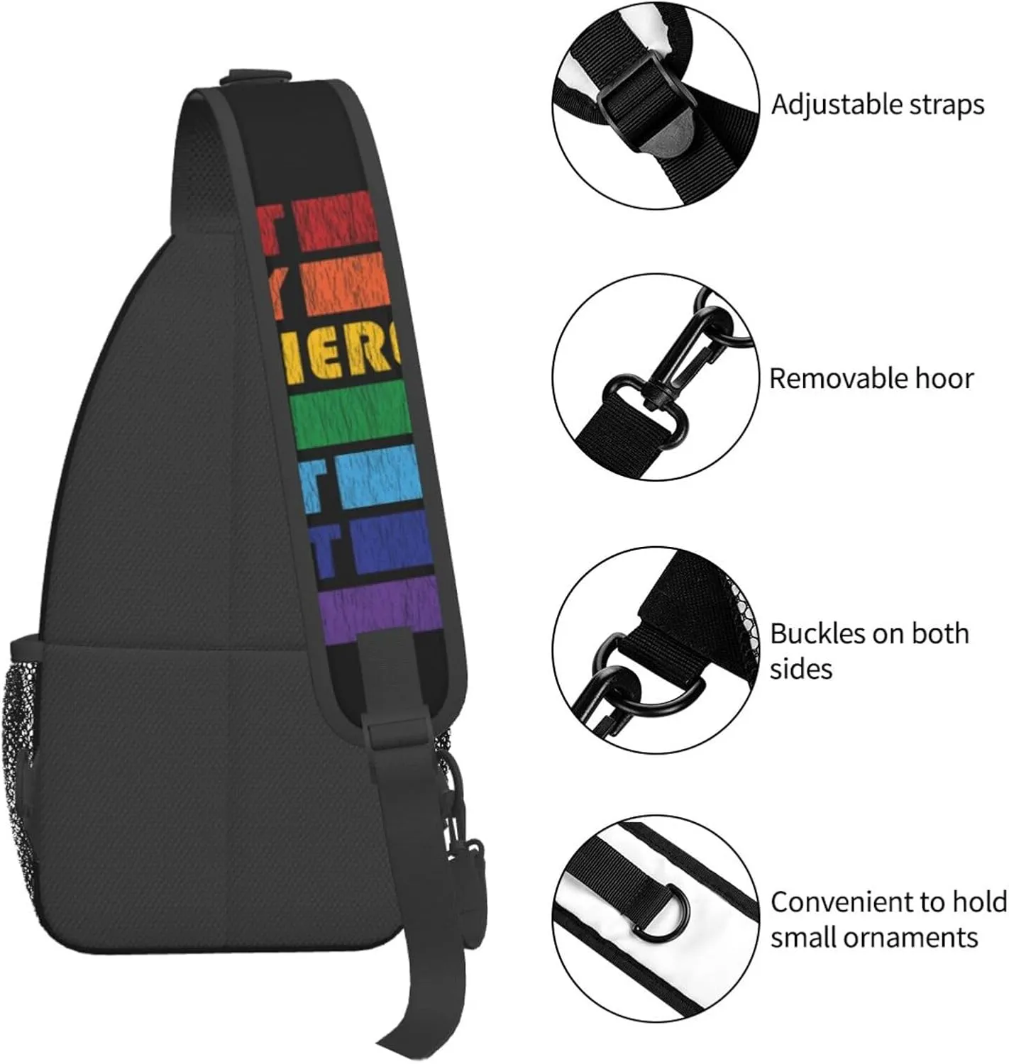 LGBT Gay Pride Love Rainbow Heart Crossbody Bag Adjustable Sling Bag Casual Chest Bags Travel Shoulder Backpack