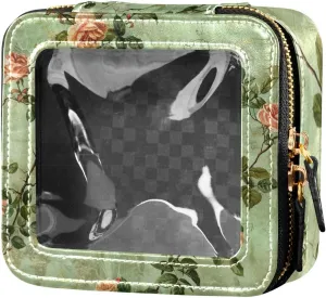 Light Green Vintage Roses Cute Travel Makeup Bag Clear Toiletry Bag with Zipper Small Cosmetic Bag for Purse for Flying