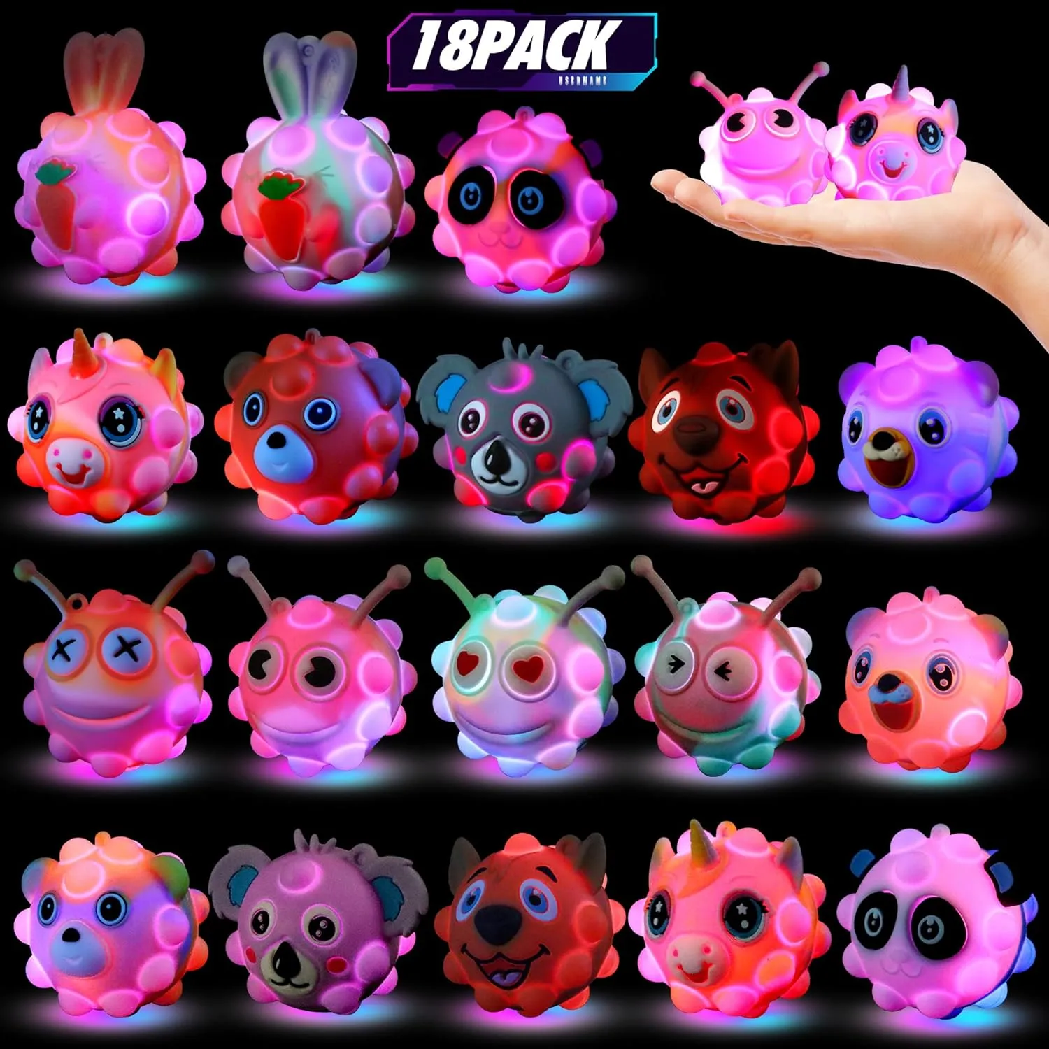 Light Up Animal Pop Balls Toys Party Favors,Goodie Bags Stuffers for Kids,Glow in Dark Pop Balls Birthday Party Favors,Pinata Stuffers,Carnival Prizes,Classroom Prizes