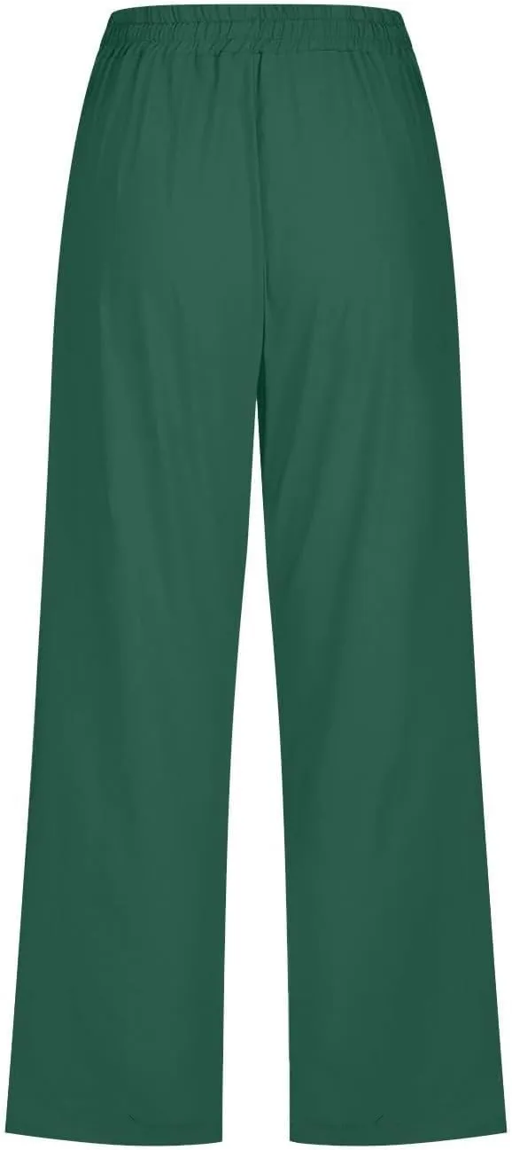 Linen Capri Pants for Women Plus Size Elastic High Waist Wide Leg Lounge Pants Summer Casual Comfy Beach Trousers