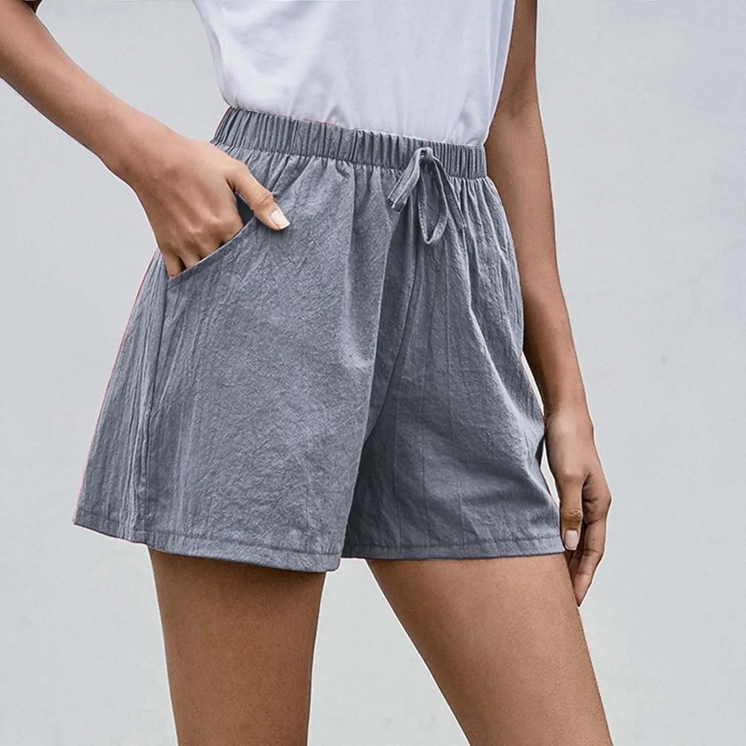 Linen Shorts for Women Dressy Elastic High Waisted Lightweight Casual Summer Shorts Drawstring Beach Vacation Outfit