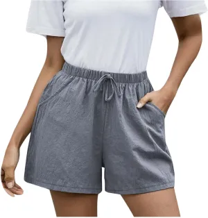 Linen Shorts for Women Dressy Elastic High Waisted Lightweight Casual Summer Shorts Drawstring Beach Vacation Outfit