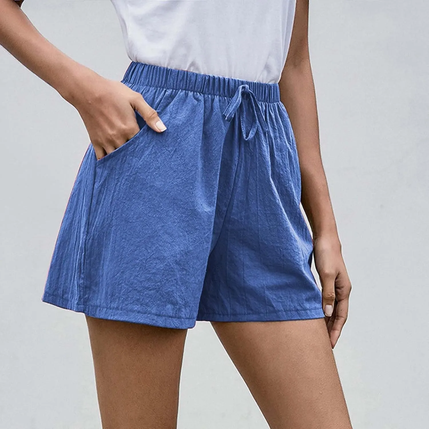 Linen Shorts for Women Dressy Elastic High Waisted Lightweight Casual Summer Shorts Drawstring Beach Vacation Outfit