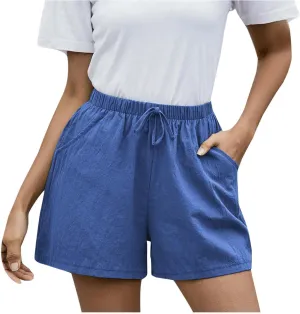 Linen Shorts for Women Dressy Elastic High Waisted Lightweight Casual Summer Shorts Drawstring Beach Vacation Outfit