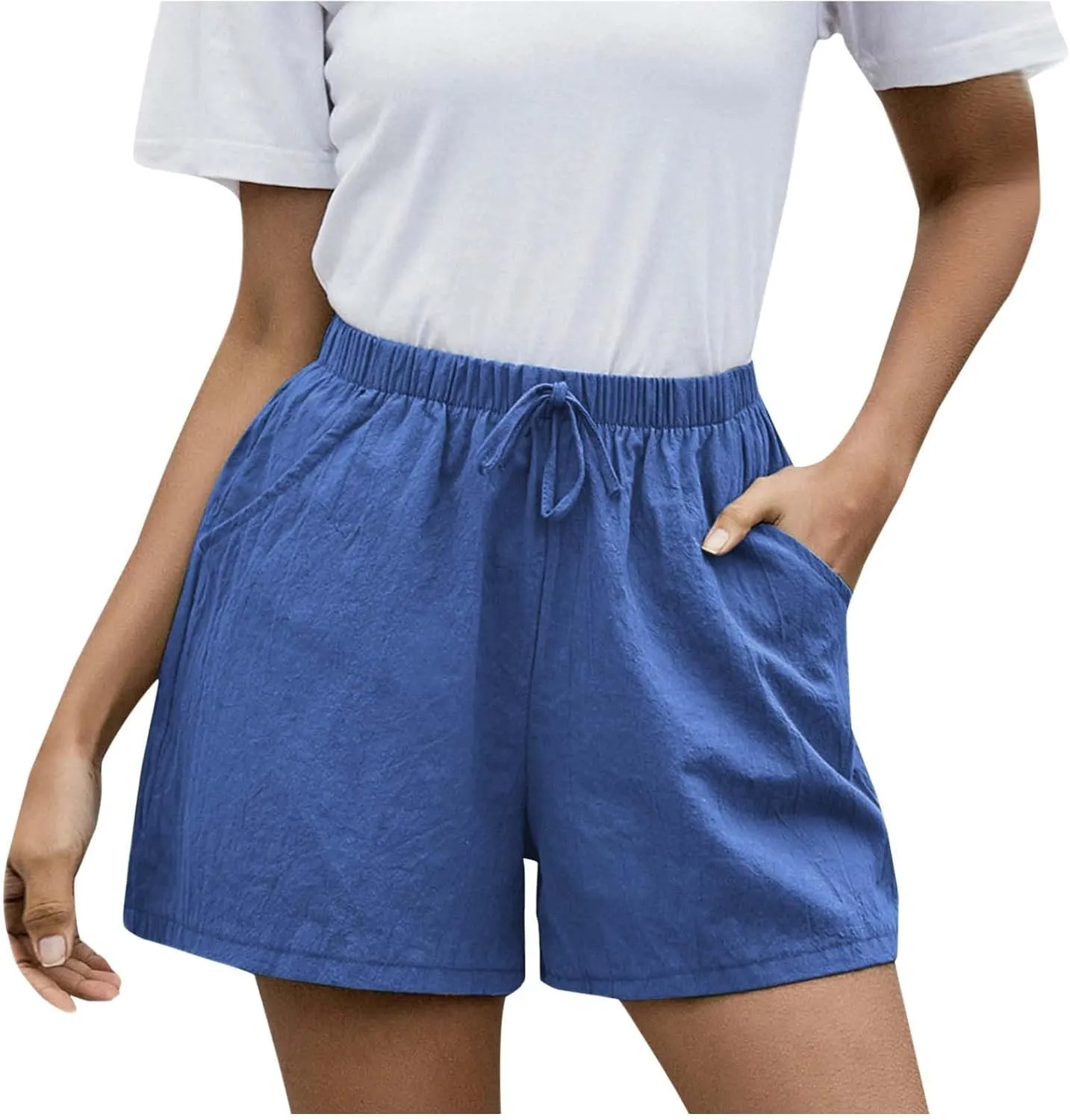 Linen Shorts for Women Dressy Elastic High Waisted Lightweight Casual Summer Shorts Drawstring Beach Vacation Outfit
