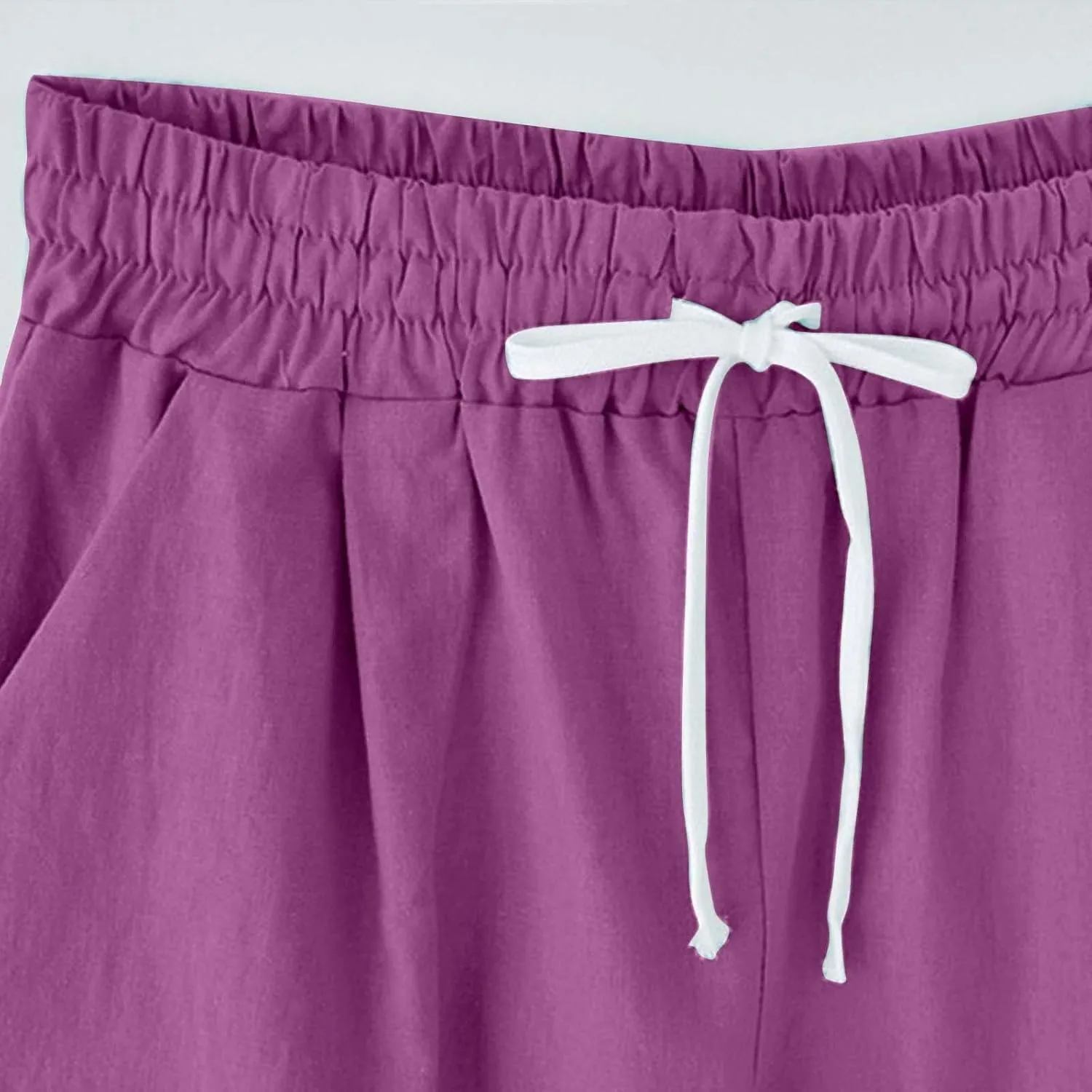 Linen Shorts for Women Plus Size Casual Drawstring Elastic Wide Leg Short Pants Summer Beach Outfits with Pockets