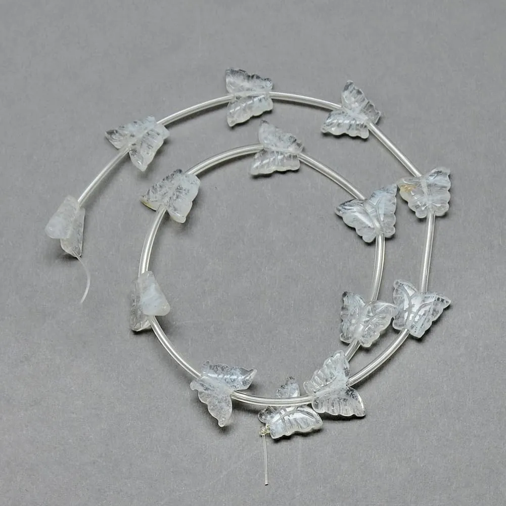 LiQunSweet 14 pcs White Butterfly Quartz Crystal Beads Lovely Insect Animal Loose Beads for DIY Jewelry Bracelet Necklace Crafts Keychain Bag Decor