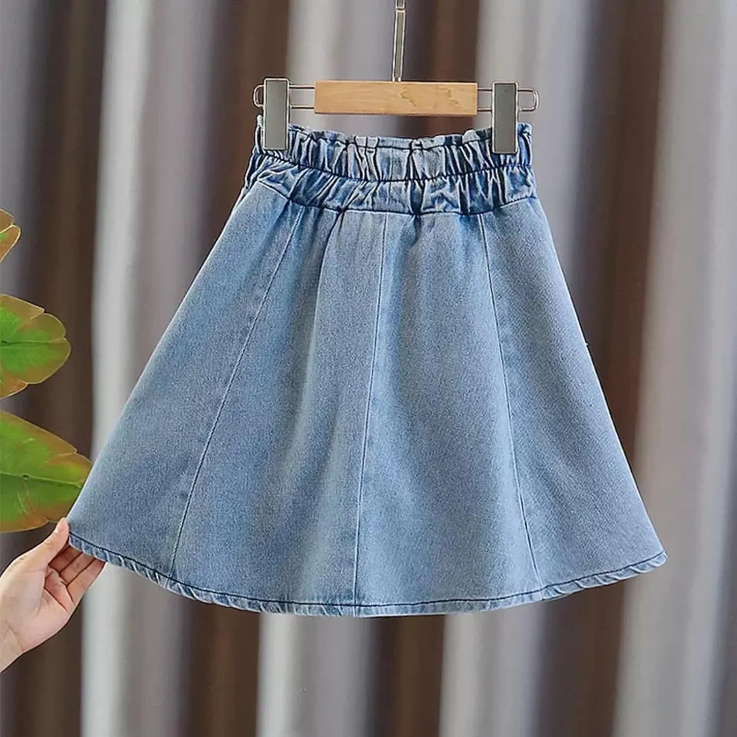 Little Girl's Denim Ruffle Skirts Flared Pleated Toddler Jean Skorts with Shorts Summer Casual Underneath Jeans Skirt