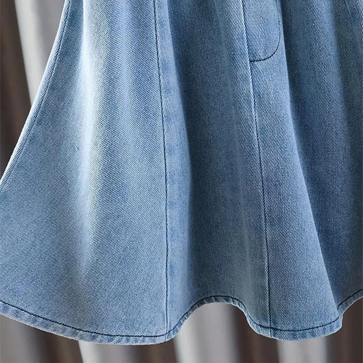 Little Girl's Denim Ruffle Skirts Flared Pleated Toddler Jean Skorts with Shorts Summer Casual Underneath Jeans Skirt
