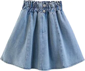 Little Girl's Denim Ruffle Skirts Flared Pleated Toddler Jean Skorts with Shorts Summer Casual Underneath Jeans Skirt