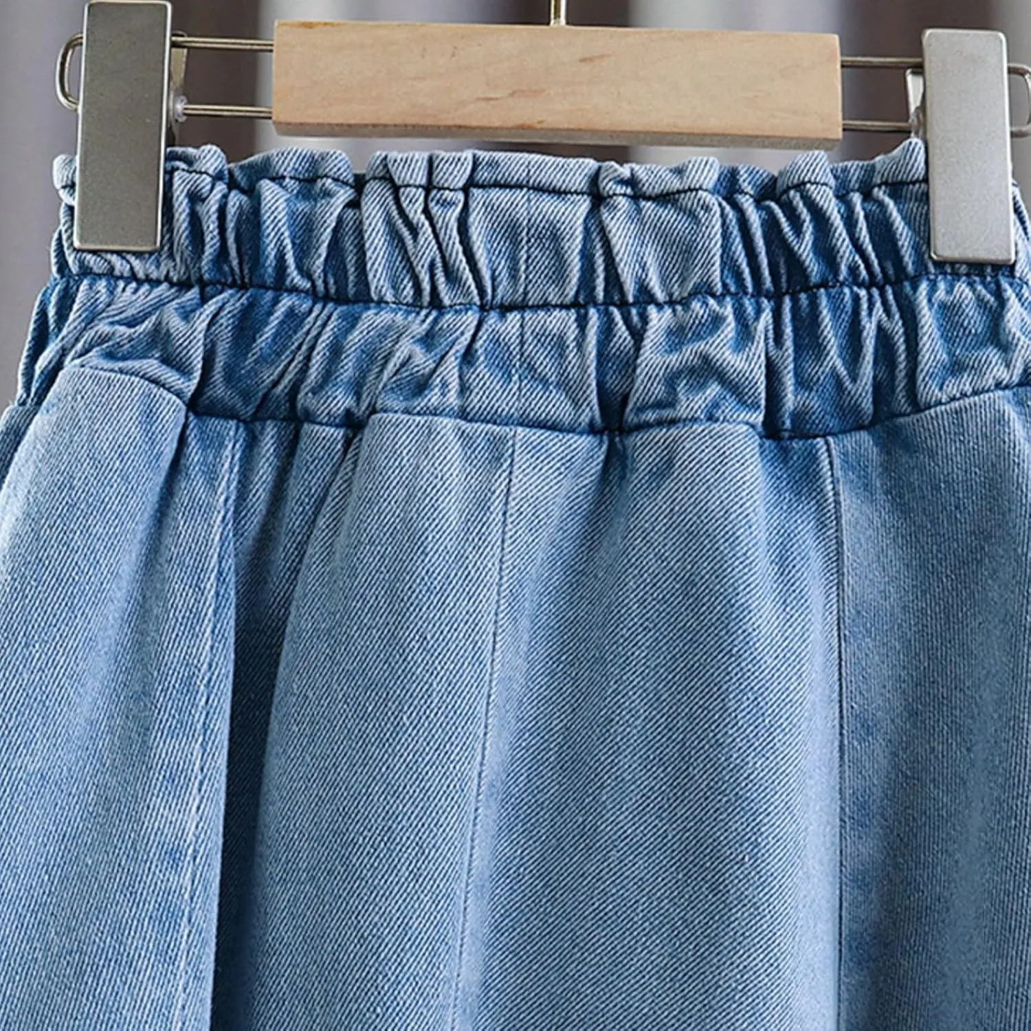 Little Girl's Denim Ruffle Skirts Flared Pleated Toddler Jean Skorts with Shorts Summer Casual Underneath Jeans Skirt