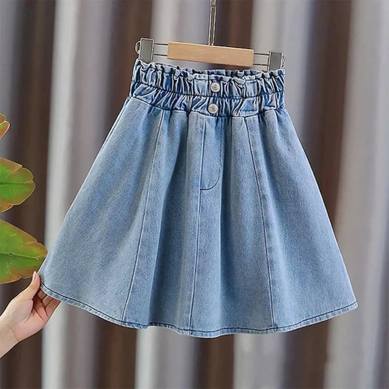 Little Girl's Denim Ruffle Skirts Flared Pleated Toddler Jean Skorts with Shorts Summer Casual Underneath Jeans Skirt