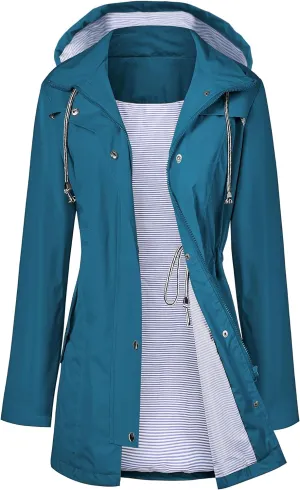 LOMON Raincoat Women Waterproof Long Hooded Trench Coats Lined Windbreaker Travel Jacket S-XXL