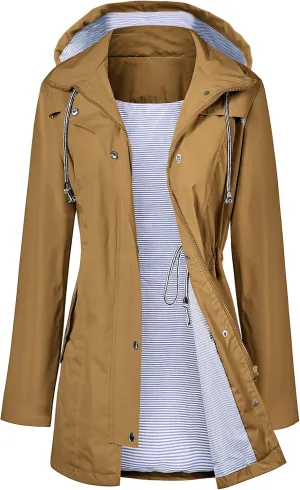 LOMON Raincoat Women Waterproof Long Hooded Trench Coats Lined Windbreaker Travel Jacket S-XXL