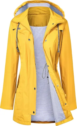 LOMON Raincoat Women Waterproof Long Hooded Trench Coats Lined Windbreaker Travel Jacket S-XXL