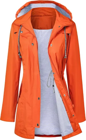 LOMON Raincoat Women Waterproof Long Hooded Trench Coats Lined Windbreaker Travel Jacket S-XXL