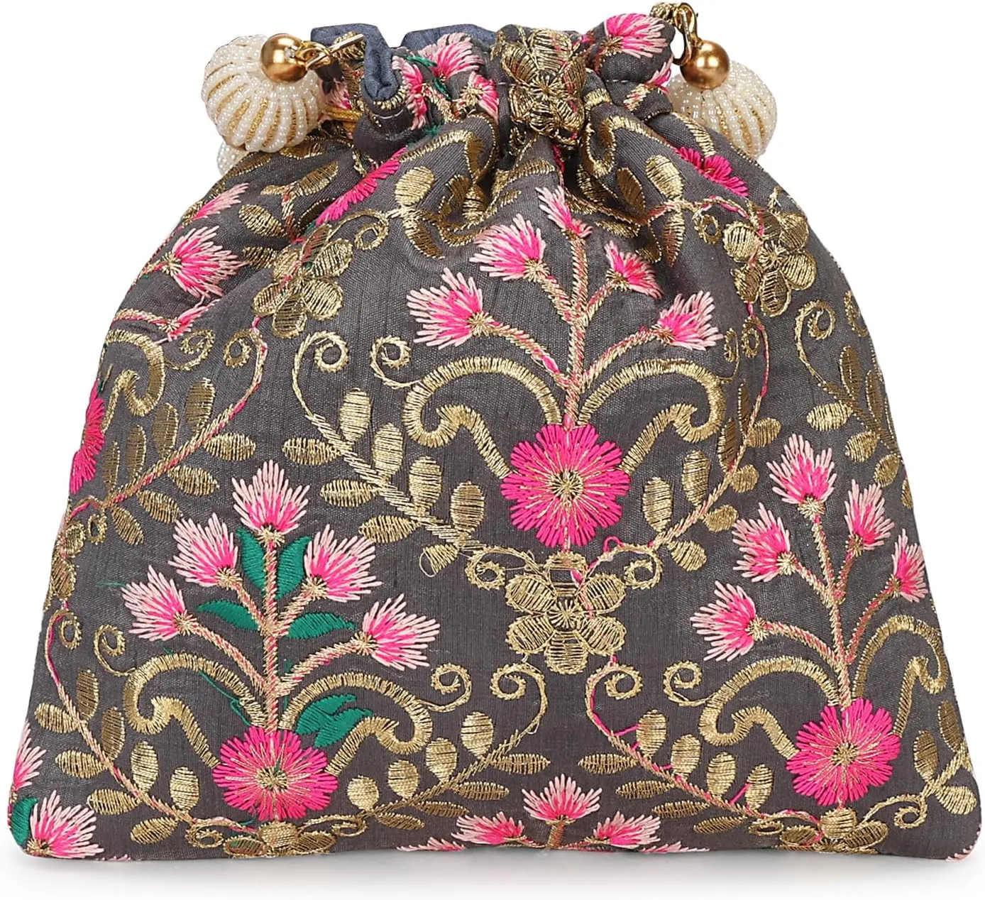 LONGING TO BUY Indian Embroidered Pearl Potli Bag For Women, Sequence Design with Tassel, Wedding Potli Bags