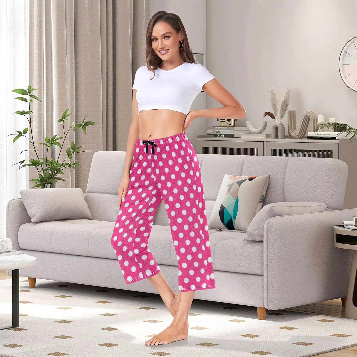 Lovely Women's Capri Pajama Pants PJ Bottoms Sleep Lounge Pants with Pocket