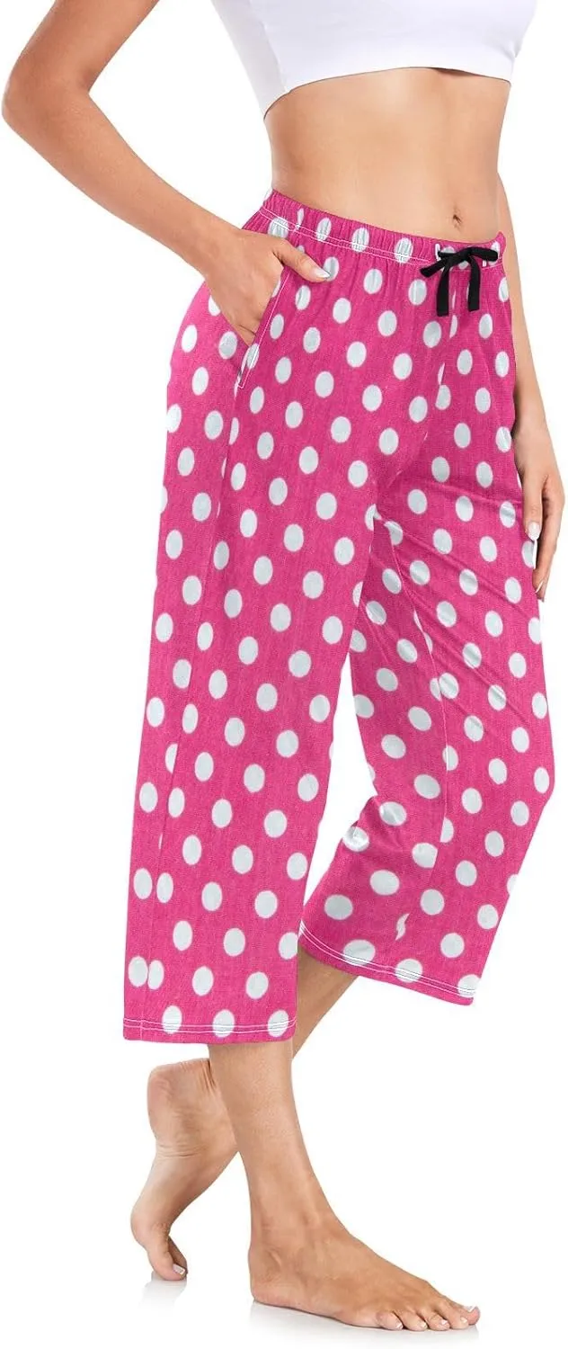 Lovely Women's Capri Pajama Pants PJ Bottoms Sleep Lounge Pants with Pocket