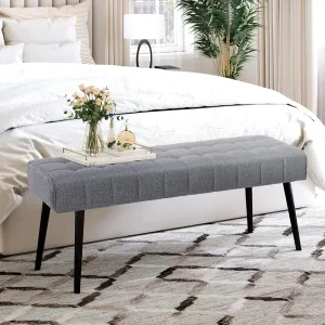 LUE BONA 44.5” End of Bed Bench, Linen Tufted Upholstered Bedroom Benches, Modern Ottoman Bench with Metal Legs Storage for Living Room, Entryway, Dining Room, 300LB, Gray