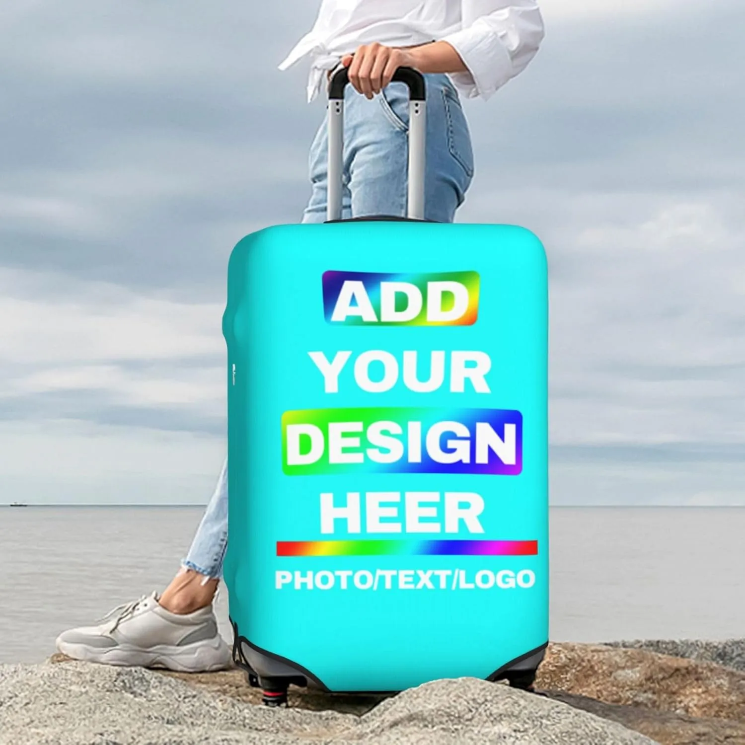 Luggage Covers with Photo Text Name Logo Double Sided Customized Elastic Suitcase Protector Personalized Suitcase Covers For Luggage