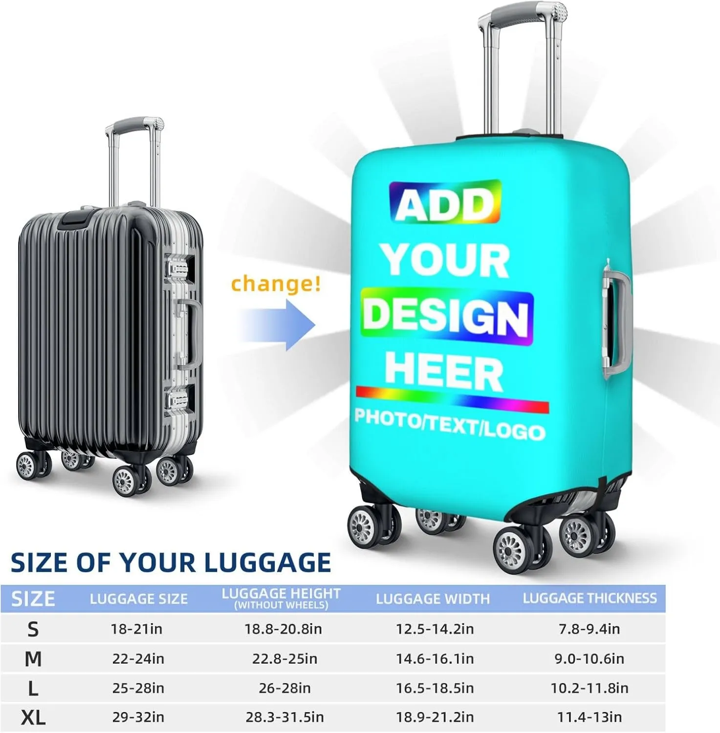 Luggage Covers with Photo Text Name Logo Double Sided Customized Elastic Suitcase Protector Personalized Suitcase Covers For Luggage