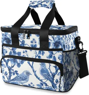 Lunch Bag Blue White Porcelain Pattern Insulated Cooler Bag Reusable Lunch Box with Shoulder Strap for Picnic Hiking Camping Work