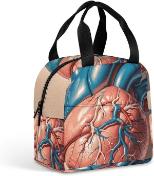 Lunch Box Realistic Sketch of A Human Heart Lunch Bags for Women Men Reusable Lunchbox Leakproof Tote Bag for Office Work Picnic Hiking