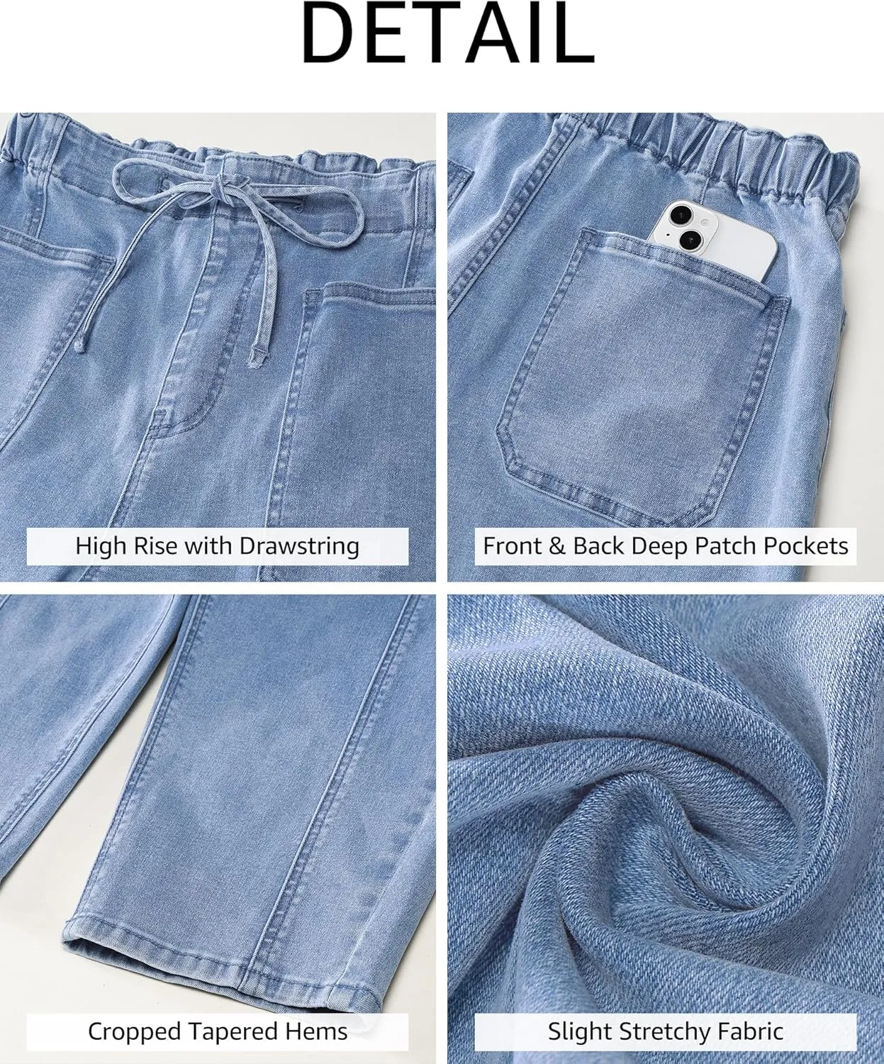 luvamia Barrel Jeans Women Trendy High Waisted Pull On Drawstring Elastic Waist Stretchy Denim Pants with Utility Pocket