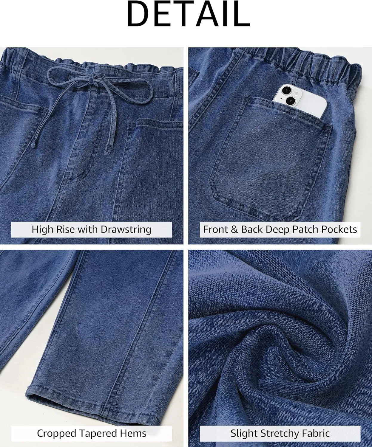 luvamia Barrel Jeans Women Trendy High Waisted Pull On Drawstring Elastic Waist Stretchy Denim Pants with Utility Pocket