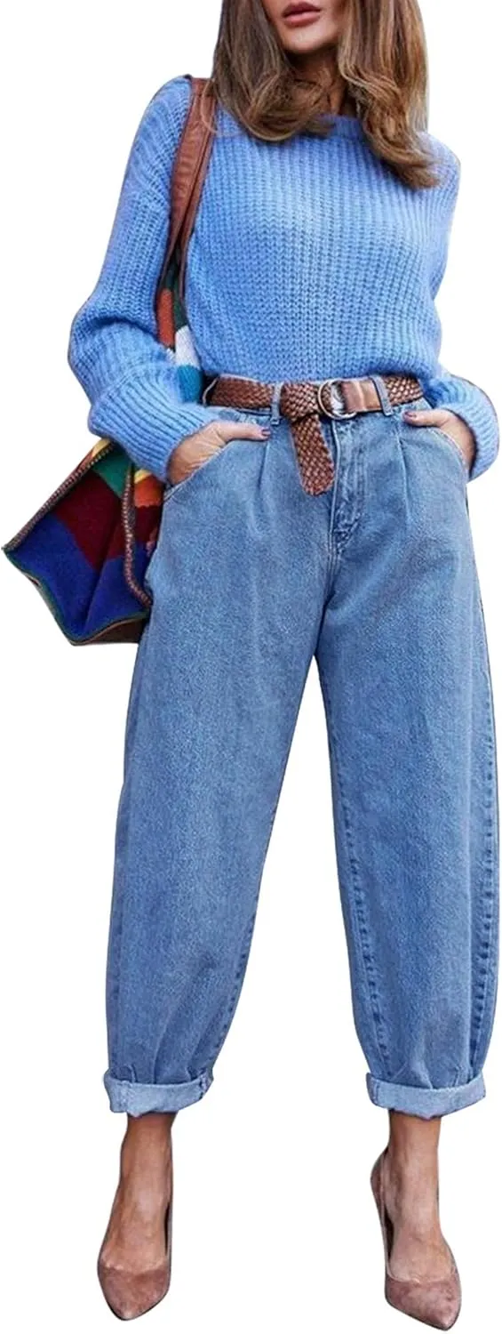 luvamia Mom Jeans for Women Trendy High Waisted Stretchy Loose Jeans for Women Denim Pants