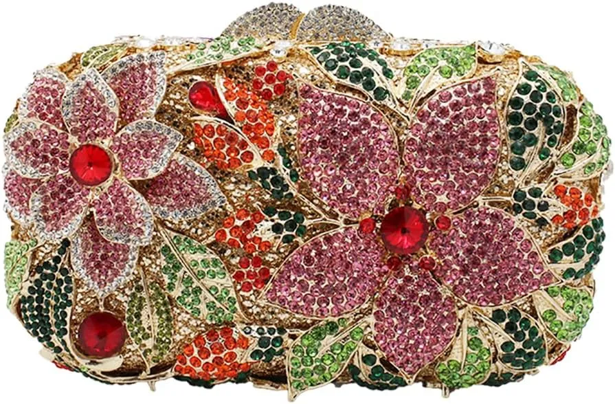 Luxury Crystal Clutch Purse for Women Rhinestone Handbag Formal Party Evening Bag Sparkly Bridal Flower Purse