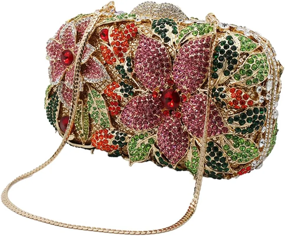 Luxury Crystal Clutch Purse for Women Rhinestone Handbag Formal Party Evening Bag Sparkly Bridal Flower Purse
