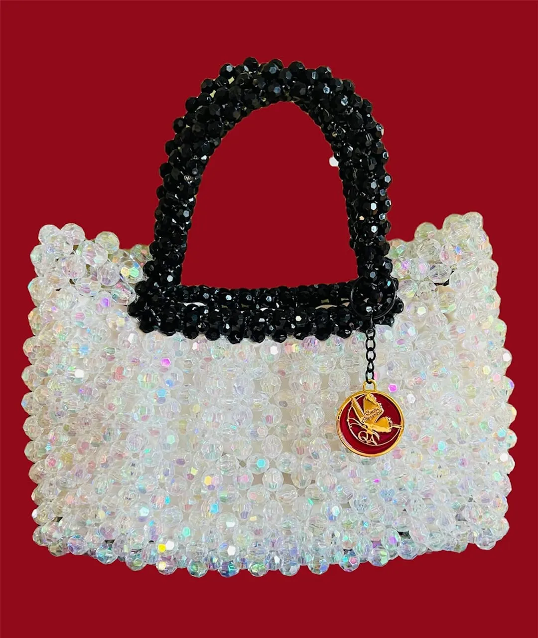 Luxury Crystal Pearl Beaded Tote Bag. Unique Gift for her. Women handbags. (Acrylic, Medium)