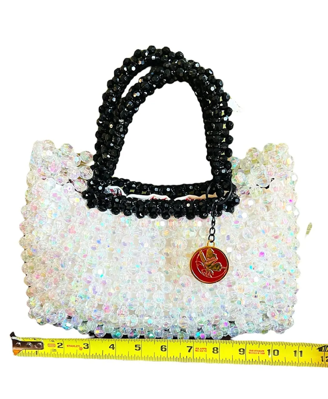 Luxury Crystal Pearl Beaded Tote Bag. Unique Gift for her. Women handbags. (Acrylic, Medium)
