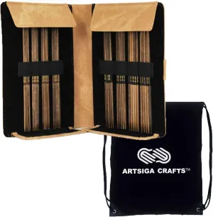Lykke Umber 6-Inch Small Sizes DPN Double Point Knitting Needle Set Birchwood US Sizes 0, 1, 1.5, 2, 2.5, 3, 4, & 5 Includes Umber Denim Case with Project Bag